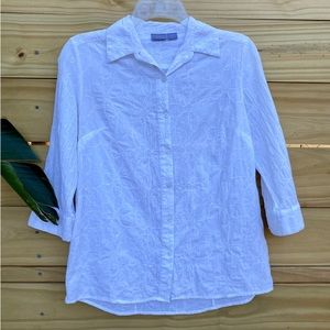 Laura Scott Embroidered Button-Down Shirt White Petite Small